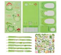 Bloc-Notes À Motif De Grenouille 1 Pièce, 6 Stylos Et 50 Autocollants, Papeterie De Dessin Animé Mignon, Papeterie Créative, Fournitures D'Apprentissage Et De Bureau