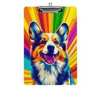 Bloc-notes acrylique A4 représentant un corgi arc-en-ciel radieux