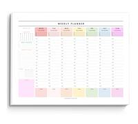 Bloc-notes hebdomadaire et horaire - 50 feuilles détachables non datées - Format A4 (arc-en-ciel)