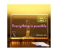 Bloc-notes LED, stylo avec 7 couleurs, tableau à message lumineux en acrylique avec lampe, tableau effaçable à sec avec support, tableau à dessin/tableau d'écriture LED (20 x 20 cm)