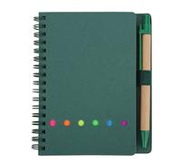 Bloc-notes portable simple à double spirale en cuir avec stylo insert stylo papeterie pour bureau (vert)