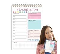 Bloc-notes pour enseignant, 50 feuilles, 21 x 14 x 1,5 cm, design fonctionnel et organiseur de notes avec reliure à double , planificateur quotidien pour les tâches en classe, les devoirs et