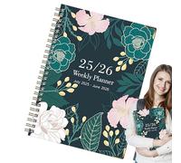 Bloc-notes pour le travail - Carnet d'école, papier épais de juillet 2025 à juin 2026, reliure à spirales, motif floral, carnet de notes en anglais pour journal, croquis, prise de notes, planification