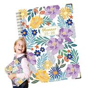 Bloc-notes pour le travail - Carnet scolaire - Carnet épais A5 à motif floral en anglais de juillet 2025 à juin 2026 pour croquis, , prise de notes, droit universitaire, recherche
