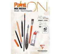 Clairefontaine Bloc papier dessin encollé Paint'On multi-techniques A6 250 g 15 feuilles Blanc