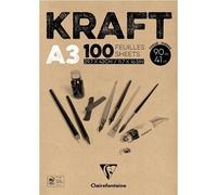 Clairefontaine 96546C Bloc Encollé Papier Kraft - 100 Feuilles Papier Kraft Vergé Brun A3 29,7x42 cm 90g - Papier Double Face pour le Croquis et le Dessin