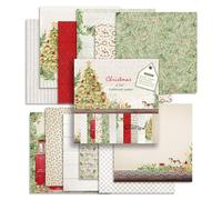 Bloc Papier Scrap, Papiers Décoratifs Double face, Papier pour Scrapbooking, Papiers décoratifs pour Journal Album de Bricolage (Vert et rouge, 6 Inch)