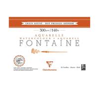 Clairefontaine 976018C Bloc Encollé 4 Côtés Fontaine Extra Blanc - 15 Feuilles Papier Aquarelle Extra Blanc 100% Coton Grain Satiné - Qualité Professionnelle 20x15cm 300g