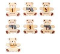 Bloc photo mensuel en forme d'ours en bois double face pour souvenirs de première année de bébé, ensemble de planche en bois de grossesse