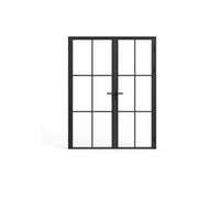 Bloc porte à deux battants en aluminium et verre trempé - 2 x H204 x L73 cm - Noir - SEROTO
