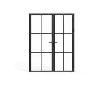 Bloc porte à deux battants en aluminium et verre trempé - 2 x H204 x L73 cm - Noir - SEROTO