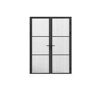 Bloc porte réversible à deux battants en aluminium et verre texturé - 2 x H204 x L73 cm - Noir - MASERU