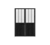 Bloc porte réversible à deux battants en aluminium et verre trempé dépoli style atelier - 2 x H204 x L83 cm - Noir - ERMELO