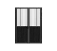 Bloc porte réversible à deux battants en aluminium et verre trempé dépoli style atelier - 2 x H204 x L93 cm - Noir - ERMELO