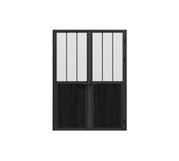 Bloc porte réversible à deux battants en aluminium et verre trempé dépoli style atelier - 2 x H204 x L93 cm - Noir - ERMELO