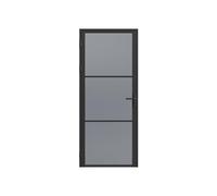 Bloc porte réversible en aluminium et verre trempé fumé - H204 x L73 cm - Noir - MASERU