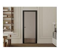Bloc porte réversible en aluminium et verre trempé fumé - H204 x L83 cm - Noir - LOXTON