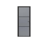 Bloc porte réversible en aluminium et verre trempé fumé - H204 x L83 cm - Noir - MASERU
