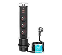 Bloc Prise Encastrable 3 Prise française avec 2 USB-A,1 USB-C PD20W,Airmom Multiprise Escamotable Plan de Travail Cuisine,4000W/16A, Ø 60mm,Câble de 1.8m