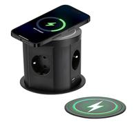 Bloc Prise Encastrable Automatique, Prise Encastrable Plan de Travail avec Chargeur Sans Fil 15 W, D 117 mm, Prise de Table Escamotable 3 Prises avec 1 USB C 1 USB A - Prise de Table Rétractable
