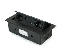 Emuca – Bloc multiprise escamotable encastrable 265×120 mm, Type F, USB A+C, RJ45, HDMI, noir