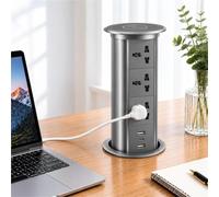Bloc Prise Encastrable Escalotable 7 en 1 Multi Prise Cuisine | Prise encastrable plan de travail cuisine escamotable automatique avec port USB C charge(Gray)