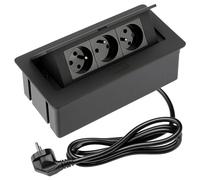 Bloc Prise Encastrable Plan de Travail 250x130 mm avec Cordon 1,5 m avec 3 Prises de Type Français 3500W - Prise Escamotable Plan de Travail Couleur Noir - Garantie de 10 Ans - MONTERAL