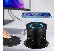 Bloc Prise Encastrable Plan de Travail, Multiprise Escamotable 2 USB A, 3 Prises, avec Chargeur sans Fil 15 W, pour Plan de Travail, Cuisine, Maison, Bureau 3680 W/16 A, Prise Encastrable D 110 mm