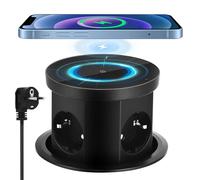 Bloc Prise Encastrable Plan de Travail,Prise Encastrable d 110 mm, Multiprise Escamotable 2 USB A, 3 Prises, avec Chargeur sans Fil 15 W, pour Plan de Travail, Cuisine, Maison