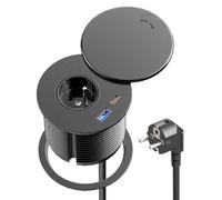 Bloc Prise Encastrable USB C PD20W, Airmom Multiprise Encastrable Plan de Travail avec 1 Prise française, 1 Port Type C, 1 Port USB A, Prise Bureau pour la Cuisine, 80 mm de Diamètre, Câble de 2m