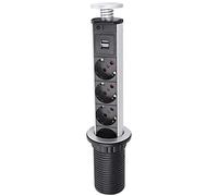 Bloc Prise Escamotable 4 Prises 2 USB, Prise de Table escamotable Multiprise Escamotable Prise pour Plan de Travail Multiprise Encastrable pour Cuisine Bureau