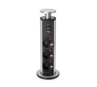 Bloc prises escamotable Vertikal - 3 prises + 3 ports USB A et C - aluminium EM