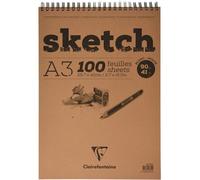 Clairefontaine Bloc sketch spiralé 96602C – 100 feuilles A3 29,7x42 cm 90 g – blanc grain très léger