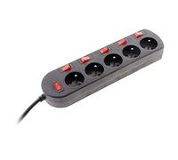 Bloc multiprise Zenitech 5 prises 16A 2P + T + 6 interrupteurs avec voyant lumineux 3 m Noir