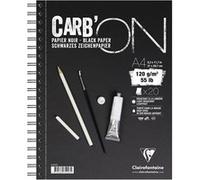 Clairefontaine 975043C Bloc Spiralé Carb'ON - 20 Feuilles Papier Dessin Noir A4 21x29,7 cm 120g - Idéal pour le Dessin et le Croquis au Crayon ou au Marqueur Blanc