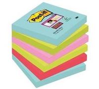 Bloc-notes adhésif amovible Super Sticky Post-it 76x76 Mm avec 90 feuilles paquet de 6 unités couleurs Miami