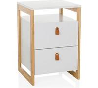 hjh LIVING Table de nuit TAROLO III – 2 tiroirs, plateau ouvert, poignée similicuir, blanc