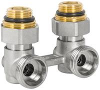 Bloc Vanne Double 3/4" x 1/2" Équerre - Robinet de Radiateur, 10 Bar, 120°C, Raccord Coudé