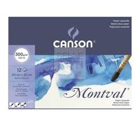CANSON Montval - Bloc 12 feuilles papier aquarelle grain fin - 24 x 32 cm - 300g/m² - Blanc