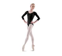 Bloch Justaucorps à manches 3/4 pour femme, modèle pincé sur le devant et dans le dos, pour danse, gymnastique rythmique, noir, taille L