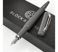 Block & Böhe - Stylo plume de qualité supérieure avec plume Schmidt allemande - Stylo moderne au design élégant - Beau coffret cadeau d'écriture pour adultes - Stylo à encre - Gris agate et argent