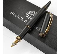 Block & Böhe - Stylo plume de qualité supérieure avec plume Schmidt allemande - Stylo moderne au design élégant - Beau coffret cadeau d'écriture pour adultes - Stylo à encre - Noir obsidienne et or