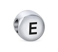 Block Round Circle Letter Alphabet Initial Charm Bead For Women For Ados .925 Argent Sterling For European Bracelet