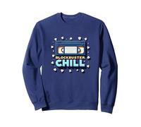 Blockbuster Chill : soirée cinéma rétro VHS Popcorn Sweatshirt, Unisexe pour Adultes, Bleu Marine, M