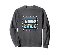 Blockbuster Chill : soirée cinéma rétro VHS Popcorn Sweatshirt, Unisexe pour Adultes, Chiné Foncé, M
