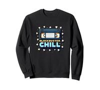 Blockbuster Chill : soirée cinéma rétro VHS Popcorn Sweatshirt, Unisexe pour Adultes, Noir, XL