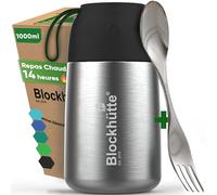 Blockhütte Boite Alimentaire Isotherme en Acier Inox 1L - Thermos Alimentaire, Étanche - Garde les repas chauds jusqu'à 14h - Thermos Lunch Box idéale pour tous les plats - noir