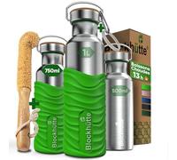 Blockhütte gourde isotherme en acier inox avec revêtement en silicone, bouteille isotherme 1l, bouteille d'eau anti-fuite, gourde thermos passe au lave-vaisselle I pour enfants, adultes I vert clair