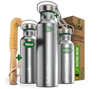 Blockhütte Gourde isotherme inox Personnalisable 750ml - Avec brosse pour bouteilles, pour Boisson Chaude et Froide Cadeau, Bouteille en inox Étanche, Sans BPA, Gourde Personnalisée