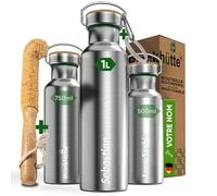 Blockhütte gourde isotherme personnalisée en acier inox, bouteille isotherme 1l, bouteille d'eau anti-fuite, gourde thermos passe au lave-vaisselle I pour école, bureau, enfants, adultes